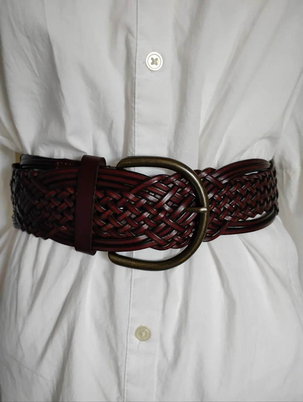 Woven Braided Bonded Leather Belt Brown Wide All Seasons Classic Bohemian